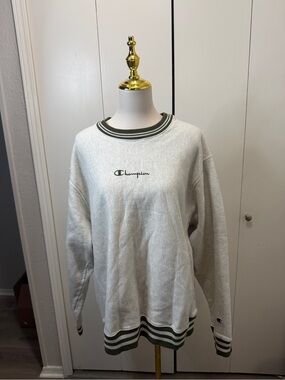 Champion Grey Sweatshirt with Olive Trim